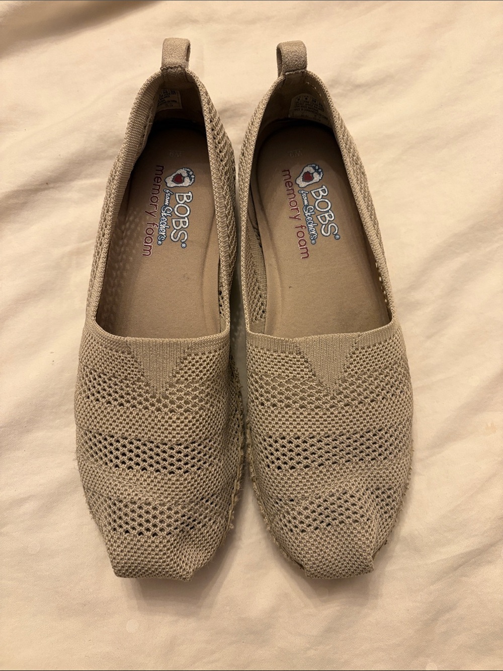 BOBS from Skechers Beige Knit Slip-On Flats
